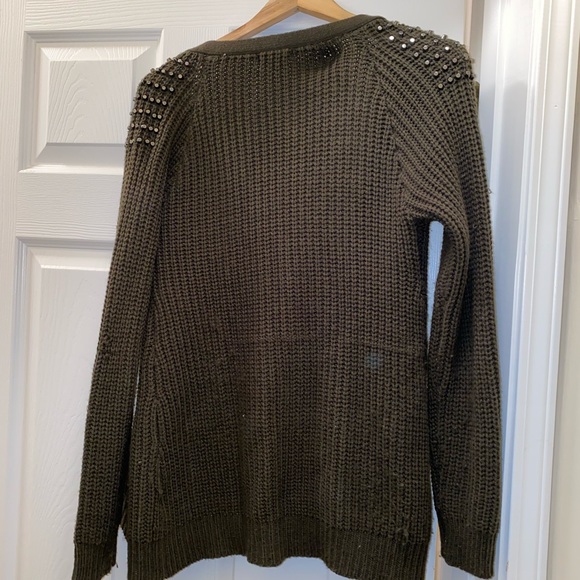 Dark Green Cardigan With Beaded Shoulders - Picture 2 of 3